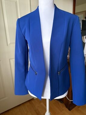 Halogen Cobalt Blue Open Front Blazer Zip Pocket Career Jacket XS